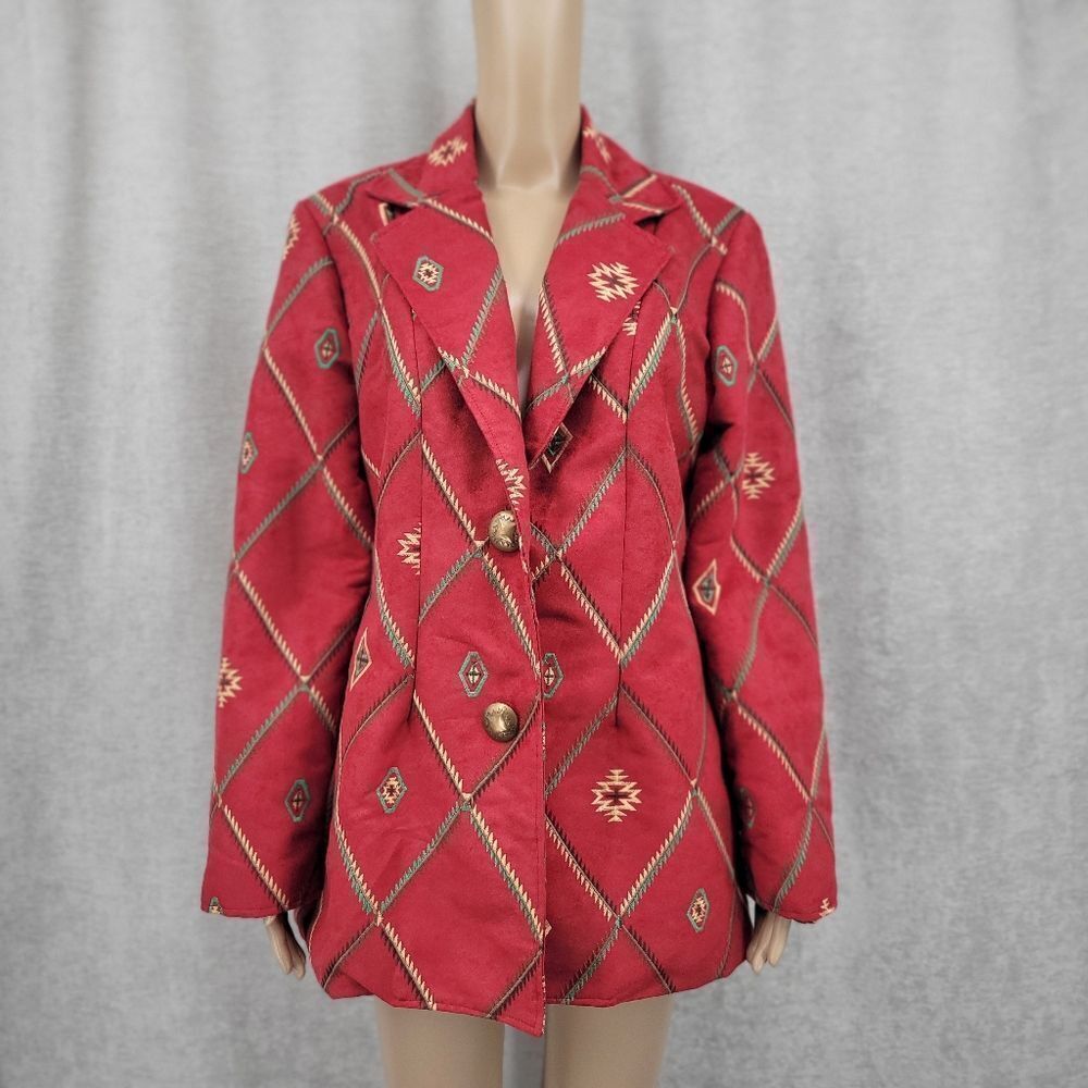 Painted Pony Vintage Faux Suede Blazer Aztec Embroidered Western Cowgirl Boho